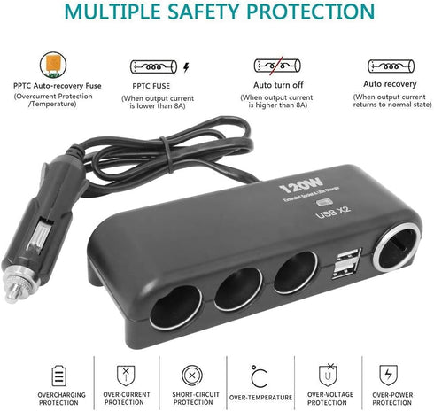 XINFENG 4 Way Car Charger Splitter Power Adapter with Multi Socket Dual USB 12V-24V Plug Charger for iPhone iPad Samsung GPS Dashcam......